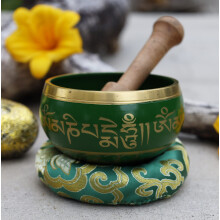 Ciotola tibetana per meditazione Om Mani DharmaObjects, cuscino/mazzetta (verde)