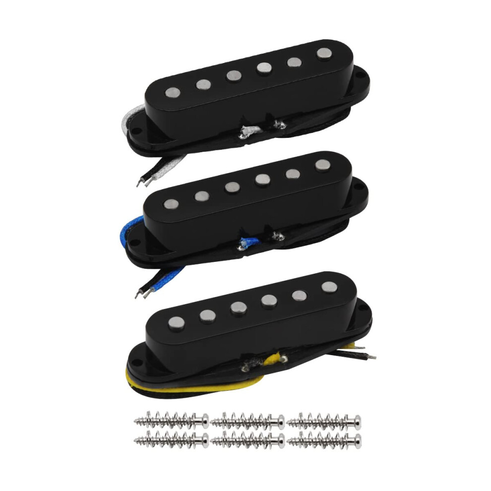 Fleor Set Di Palo Frazionata Alnico V Collo/Medio/Ponte Vintage Copertura Pickup Single Coil Chitarra Pickup Fiber Bobina Cloth Wirings, Nero, Inc. Viti E Molle Neck/Middle/Bridge White-image