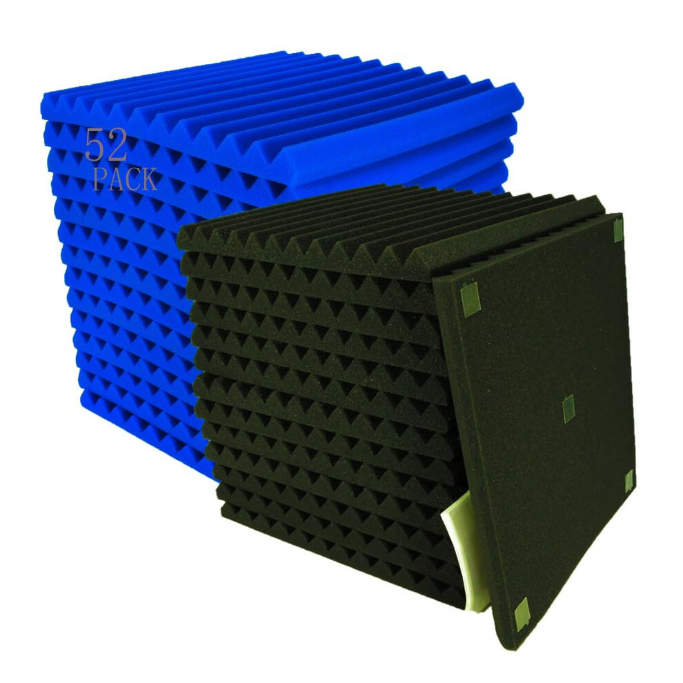 48 Pezzi Di Pannelli Fonoassorbenti, Da 2,54 X 30,5 X 30,5 Cm 1" X 12" X 12" Nero E Blu.-image