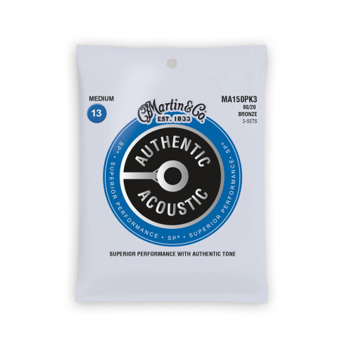 Martin Authentic Acoustic Guitar Strings  Superior Performance Medium 13-56  80/20 Bronze  3 Pack