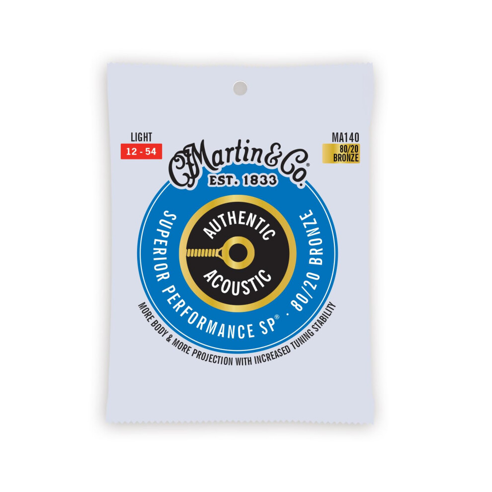 Martin Authentic Acoustic Guitar Strings Superior Performance Light 12-54 80/20 Bronze