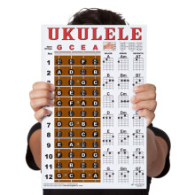 Laminlt ukulele foglap hangjegyek s knnyu kezdo akkorddiagram 11""""x17"""" oktatplakt szoprnkoncert tenor Uke szmra egy j dal zenjtol