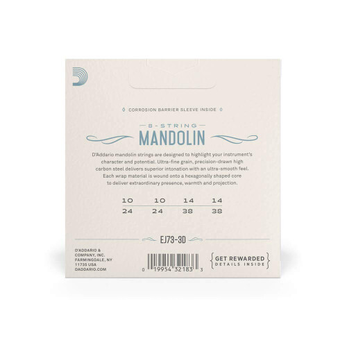 D'Addario Mandolin Strings  Phosphor Bronze  EJ73-3D  Light Gauge 10-38  8-String Set  Pack of 3 2