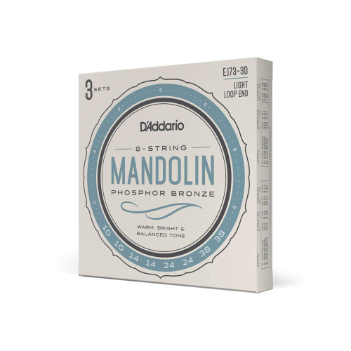 D'Addario Mandolin Strings  Phosphor Bronze  EJ73-3D  Light Gauge 10-38  8-String Set  Pack of 3
