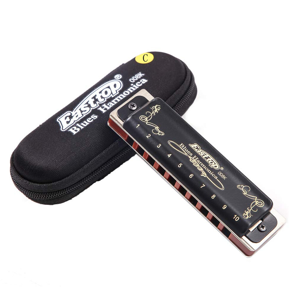 Harmonica Blues Diatonique 10 Trous 20 Tons Noir T008K Avec Tui-image