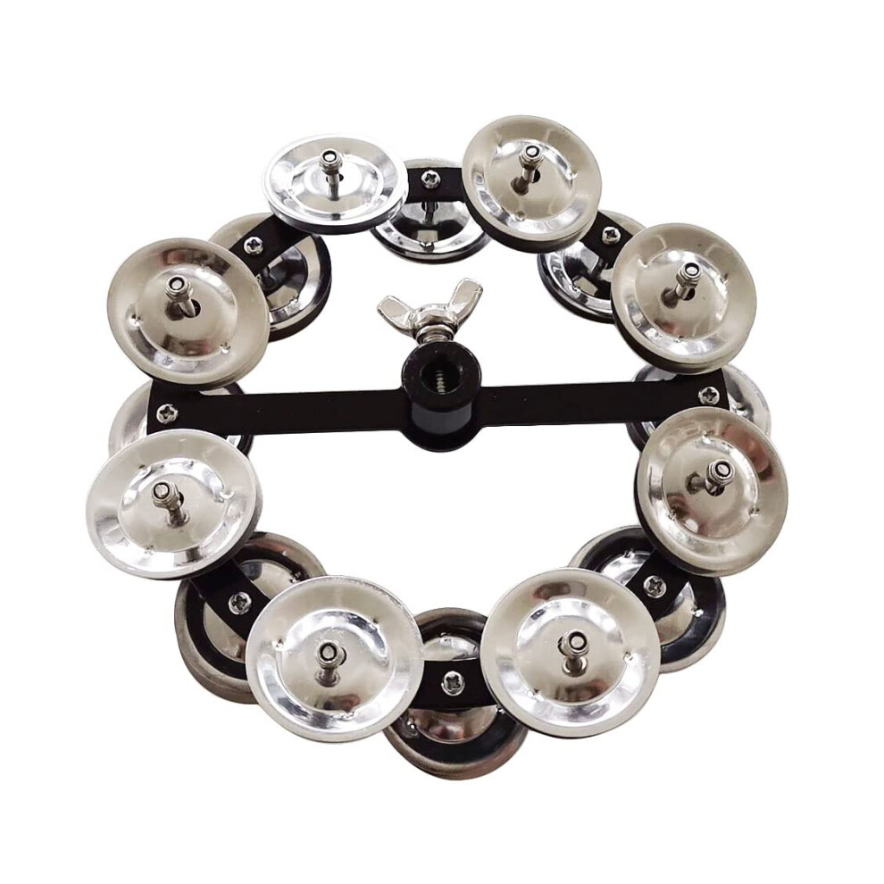TUOREN 5.5"""" Mountable Symbal Hihat Tambourine with 8 Double Row Steel Jingles for Drum Set Silver