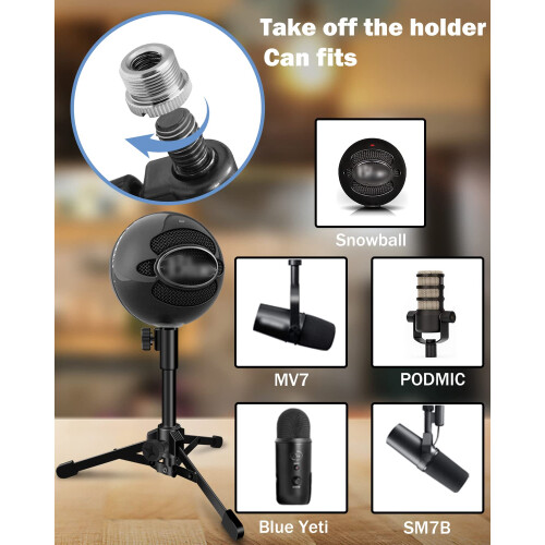 Mictop 2 Pack Desktop Mic Stand  Portable Foldable Tripod with Mic Clip Holder  Adjustable Microphone Stand For Dynamic Microphone. 2