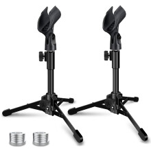 Mictop 2 Pack Desktop Mic Stand Portable Foldable Tripod with Mic Clip Holder Adjustable Microphone Stand For Dynamic Microphone.