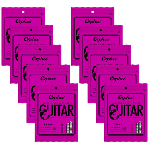 POGOLAB Gitarrstrngar Akustiska gitarrstrngar 6 Strings Set Hexagonal Carbon Core 75/25 Brons Light 12-53 10 Pack