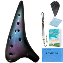 DHwebWLP 12-Loch-Okarina-Instrument mit Liederbuch f   r Anf   nger, Alto C, Keramik-Okarina (Sternenblau & Lila & Schwarz)