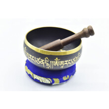 Set di campane tibetane per meditazione e yoga da 3,75"""" nere con mazzuolo di legno e cuscino di seta in omaggio dalle campane tibetane del Nepal.