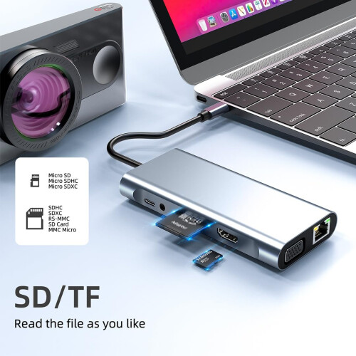 Hub USB C adaptateur DHTtechky 11 en 1 avec HDMI (gris) 1