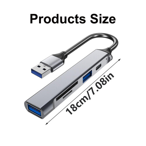 Convenient USB Hubs with Type C Data USB3.0 2.0 and Card Reader Card Reader for Office School and Shopping Mall(Gray) 1