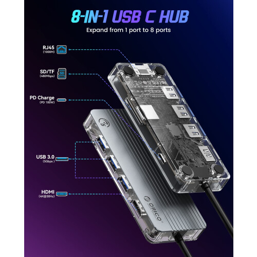 Station daccueil USB C Hub USB C 8 en 1 (Noir) 1