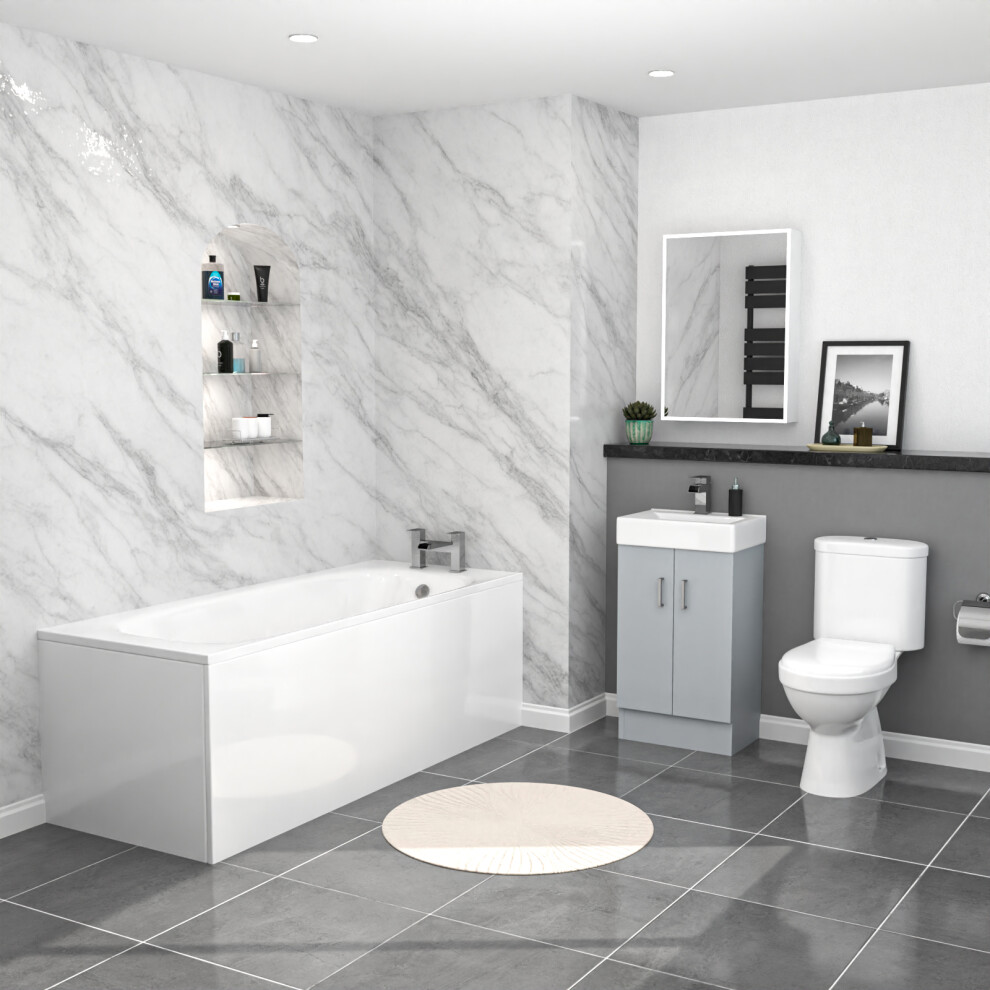 Nes Home Matte Grey 450mm Basin Vanity Toilet & Round Bath With Panels Flat Pack