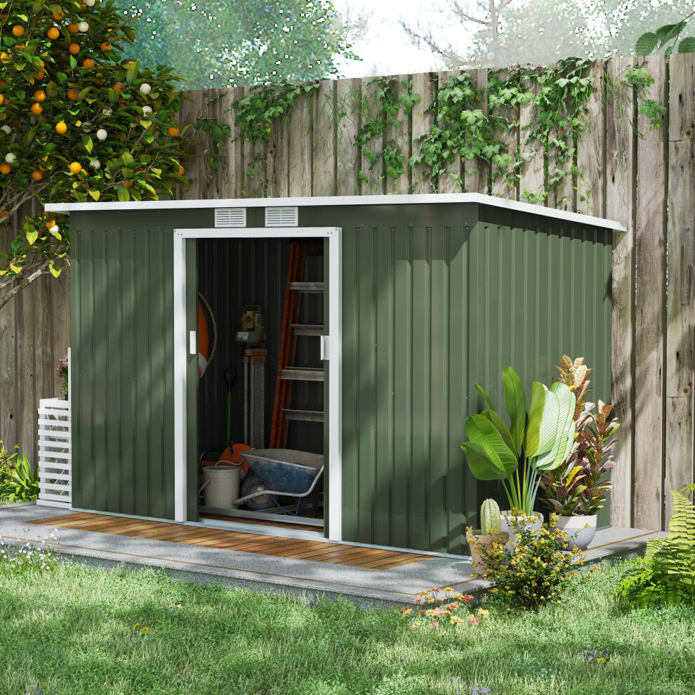 Outsunny 9 X 4Ft Metal Garden Storage Shed W/ 2 Door, Light/Green