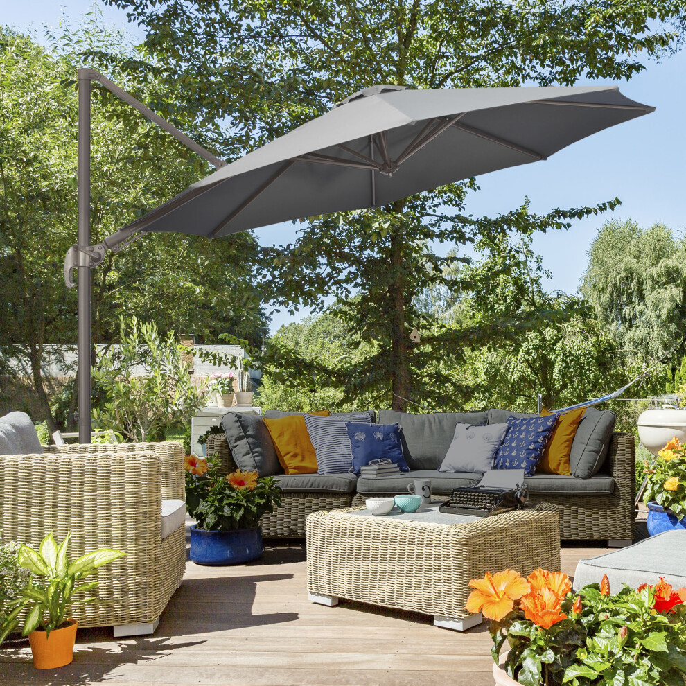 Outsunny 3(m) Cantilever Parasol 360-Degree Rotation Roma Umbrella Grey