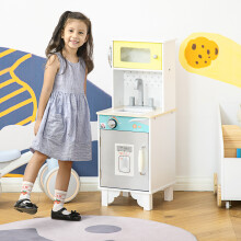 HOMCOM Kids Wooden Toy Kitchen Pretend Playset with Sink Telephone for 3-6 Years