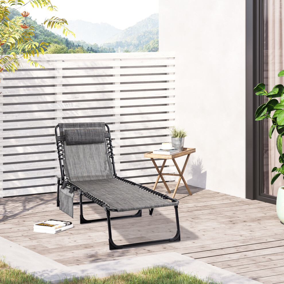 Outsunny Lounger Folding Reclining Camping Bed 5-Position Adjustable Mixed Grey