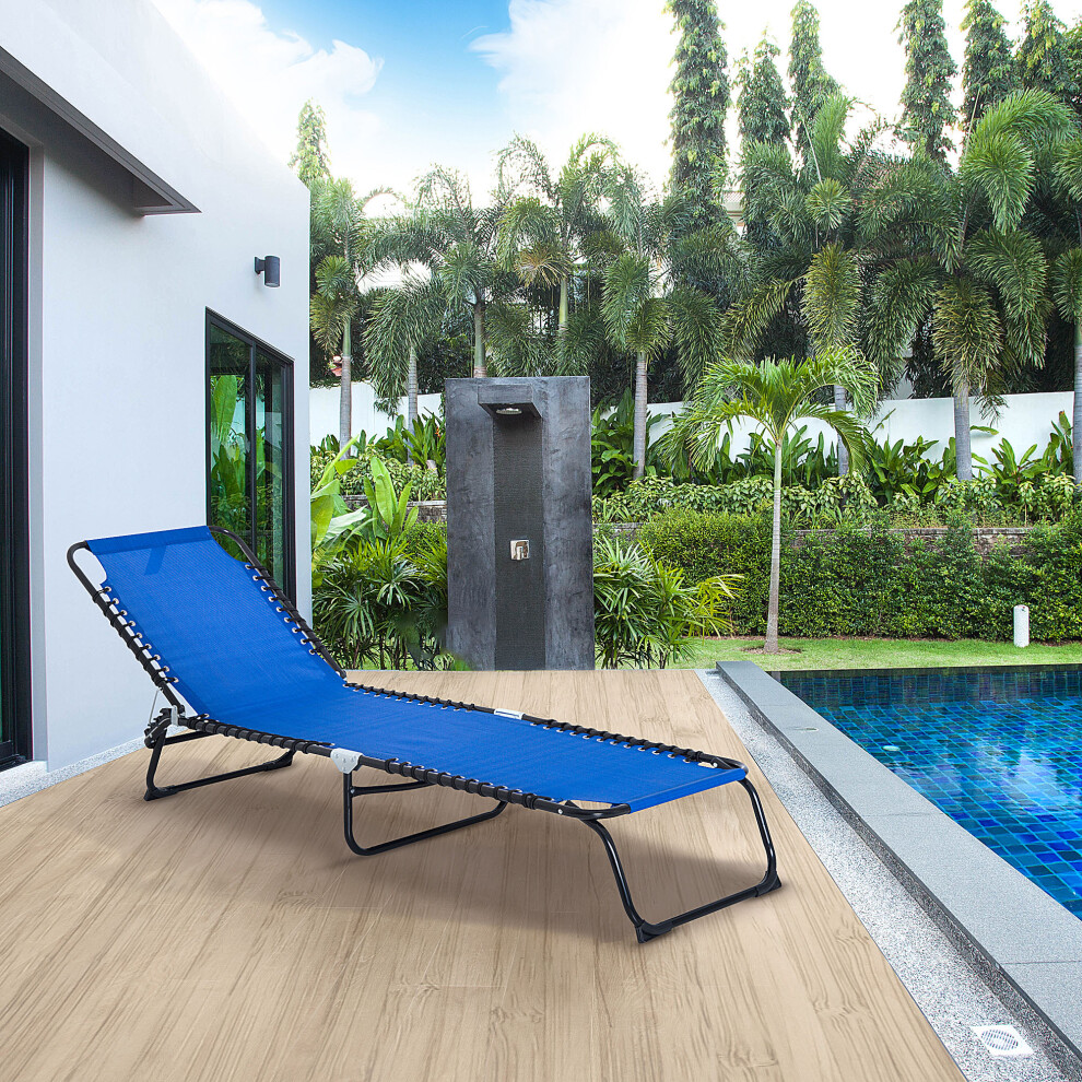 Outsunny Folding Beach Chair Chaise Lounge 4 Adjustable Positions, Blue