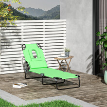 Outsunny Folding Sun Lounger with Padded Face Hole - Green, 4-Position Adjustable Backrest, 120kg, 84B-002GN