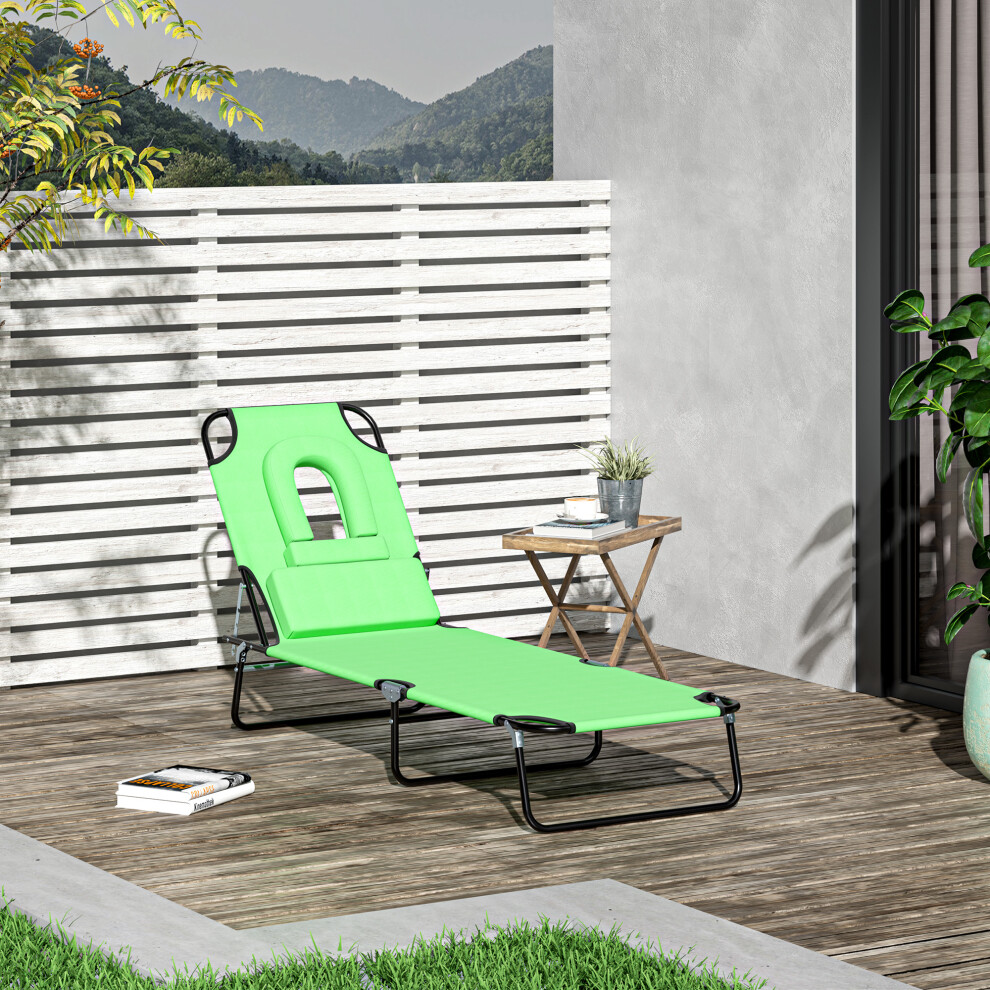 Outsunny Folding Sun Lounger With Padded Face Hole - 4-Position Adjustable Backrest, 120Kg, 84B-002Gn Green
