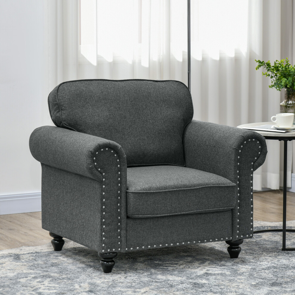 HOMCOM Mid-Century Armchair Upholstered Accent Chair w/ Wood Frame, Grey