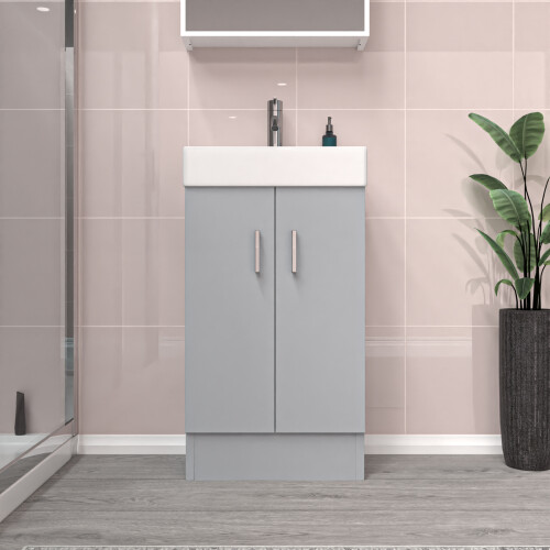 NES Home Nes Home Matte Grey 450mm Freestanding Vanity Unit with Basin Flat Pack 1