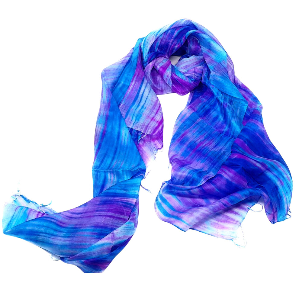 Millie & Boo 100% Silk Scarf For Women |Ladies Mulberry Silk Scarf | Shawls and Wraps for Evening Dresses | Blue and Purple Silk scarf | 67 x 29 inche