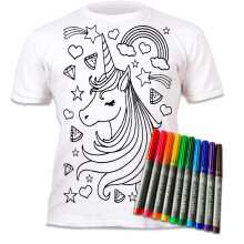 Splat Planet Color-in Unicorn Stars T-Shirt with 10 Non-Toxic Washable Magic Pens - Color-in and Wash Out T-Shirt (7-8 Years)