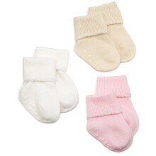 Lot de 3 paires de chaussettes revers en coton bio Jefferies Socks, rose clair/naturel/blanc, 12-24 mois