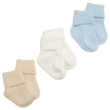 Calzini Jefferies Socks per neonati, in cotone biologico, antiscivolo, con risvolto, confezione da 3 paia, colore azzurro/naturale/bianco, 12-24 mesi