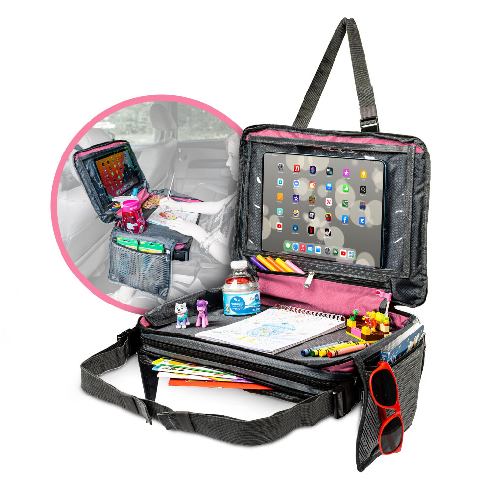 BE Family Travel Kids Car Seat Travel Tray  Car Accessories for Children  Car Seat Snack Tray  Traveling Essentials for Kids  Toddler Lap Tray for Eng