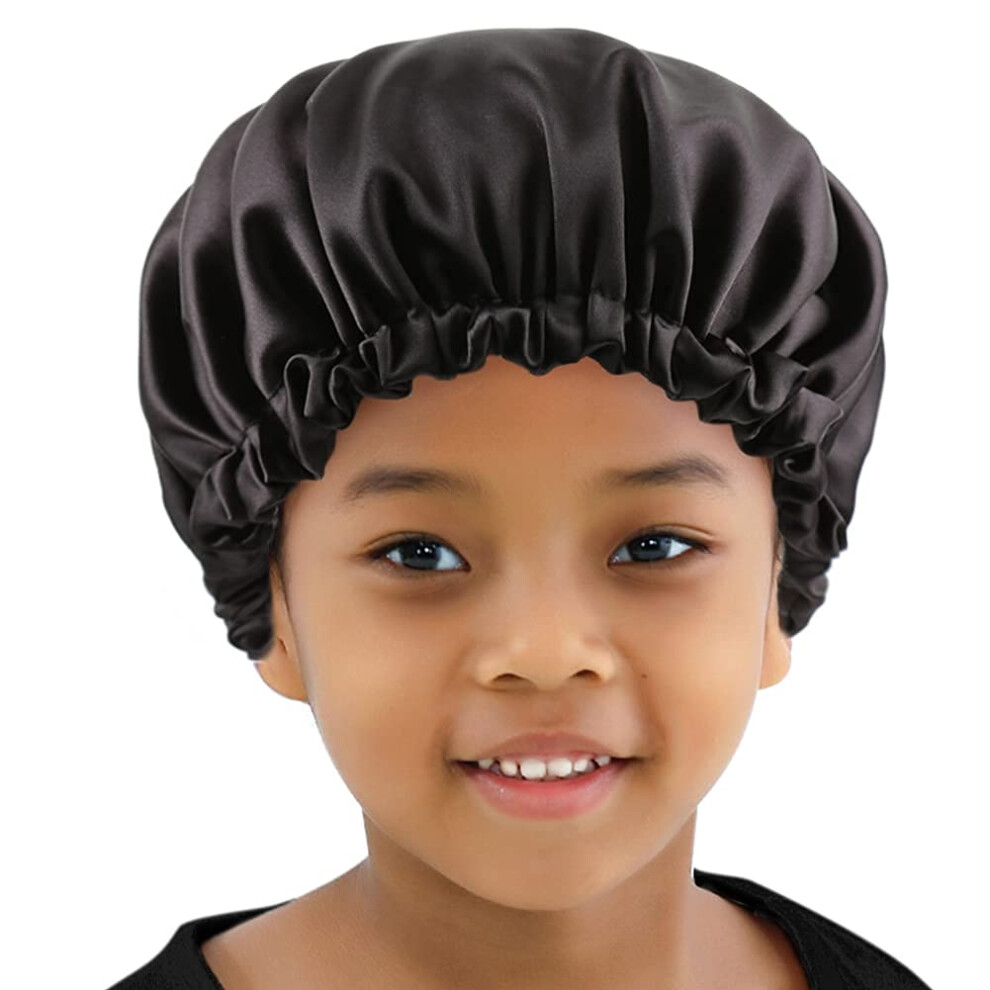 Kids Girls Boys Sleeping Cap Hair Bonnets For Teens Toddler Child Curly Hair Night Sleep Cap Adjustable Silky Satin Bonnet Cap Reversible Doub Elihair