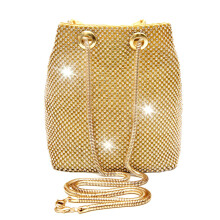 Vgift Avondtasje Dames Strass Emmer Tas Kristallen Portemonnee voor Bruiloft Goud