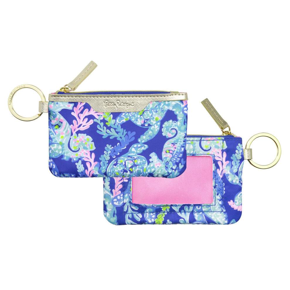 Portefeuille porte-cartes Lilly Pulitzer bleu avec fermeture    clair pour femme, joli porte-cartes et porte-cartes Turtle Villa