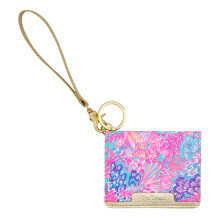 Lilly Pulitzer Snap ID Card Case Cute Keychain Wallet Slim Credit Card Holder with Wristlet Strap Splendor in the Sand