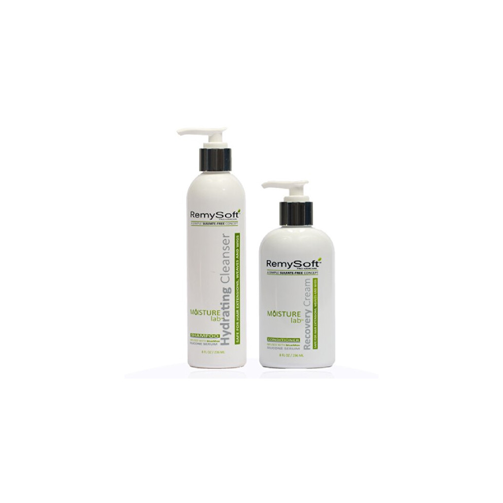 Remysoft Moisturelab Hydrating Cleanser & Recovery Cream Duo - Safe For Hair Extensions Weaves And Wigs - Salon Formula Shampoo And Conditioner Combo