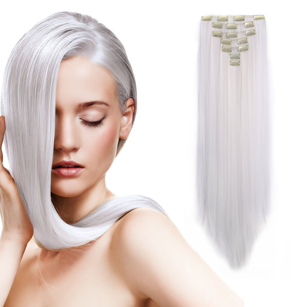 Onedor Unisex White 24"""" Straight Synthetic Clip In Hair Extensions. 7 Individual Pieces For Multiple Styles.140g (1001#-)