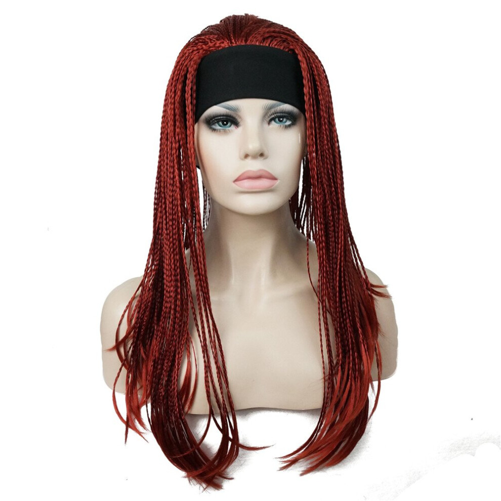 ?????E Unisex Red Aimole Long Braided Wigs Crochet Hair Fully Hand Tied Twist Braided With Headband Half Wig(137-)