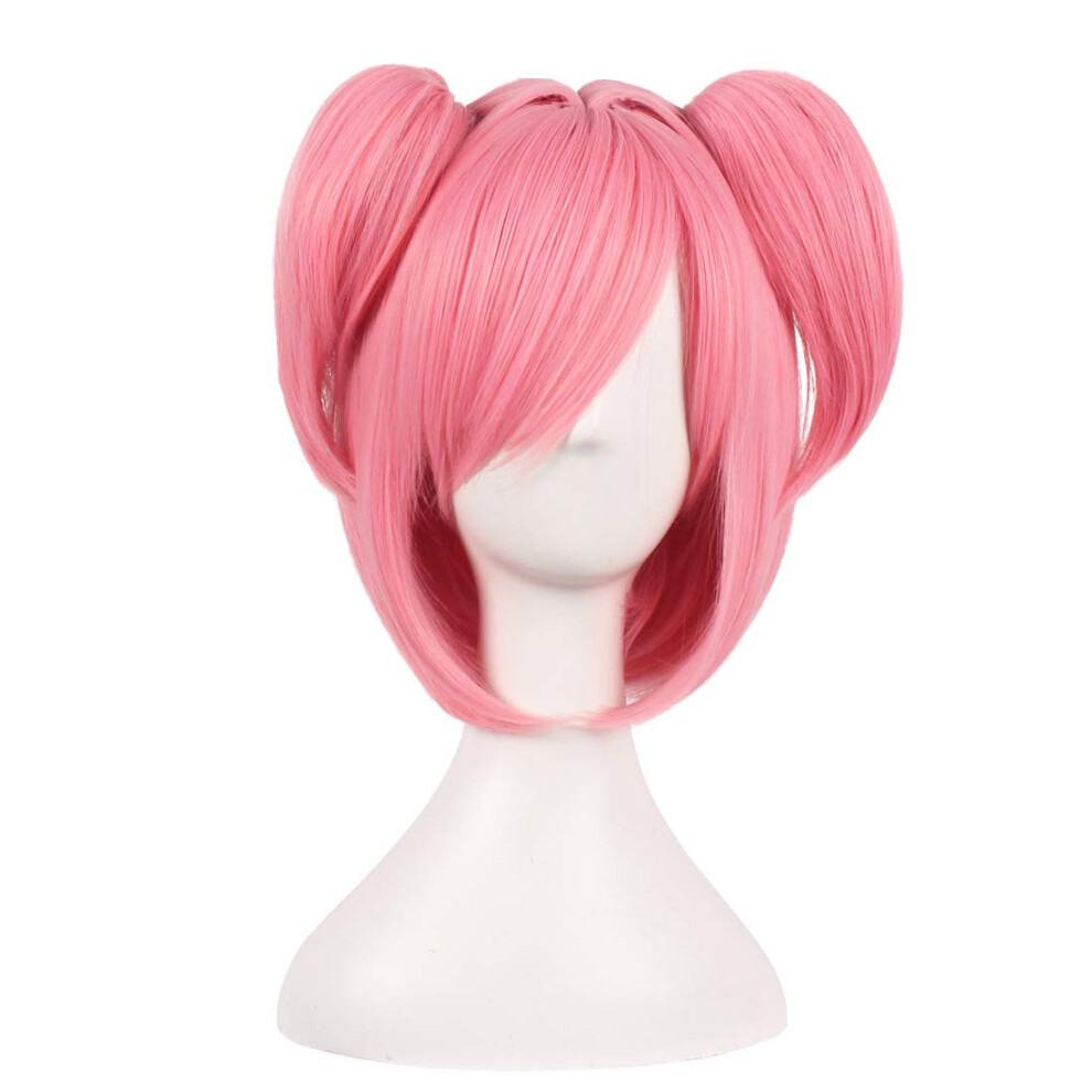 Wildcos Parrucca Corta Rosa Cosplay Per Donna Due Code Di Cavallo-image