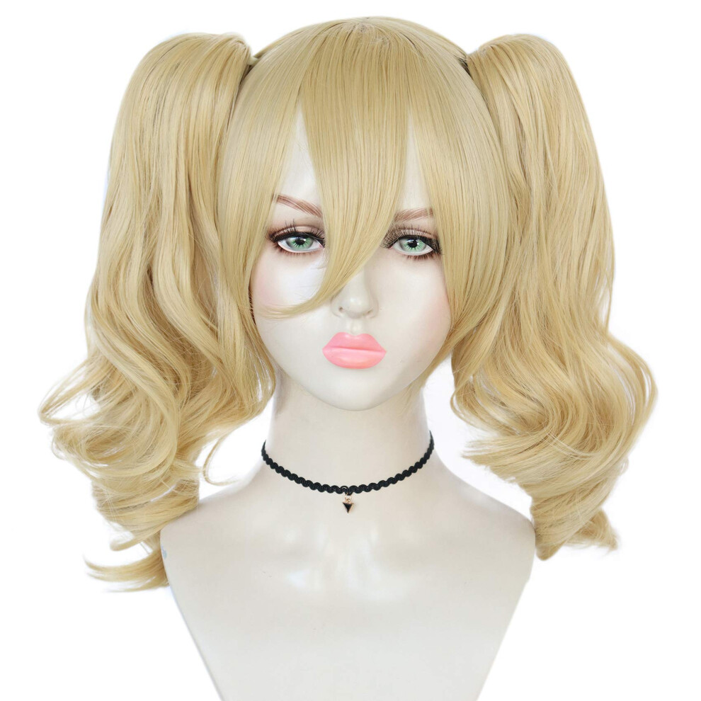 Joneting Unisex Blonde Pigtail Wig ?+Wig Cap +2 Clip Ponytails? Wavy Blonde Ponytail Wig Women Blonde Pigtails Wig With Double Ponytails Cosplay Peluca Rubia