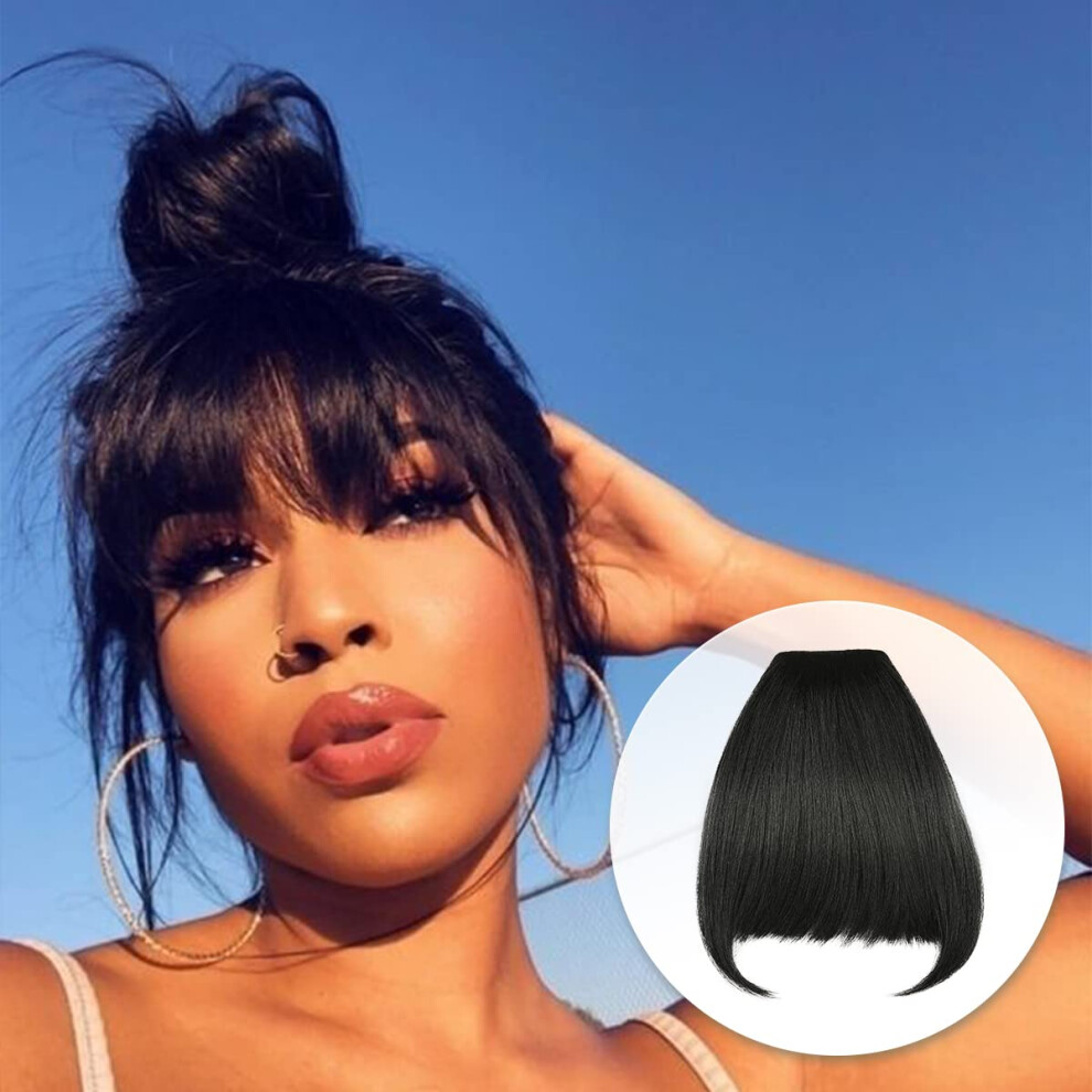 Glam21usa Hair Bangs Clip In Bang Extension Clip On Bangs Fringe Bang Synthetic Hair Piece Extensions For Women (Fringe-Bang 1B-Off Black)
