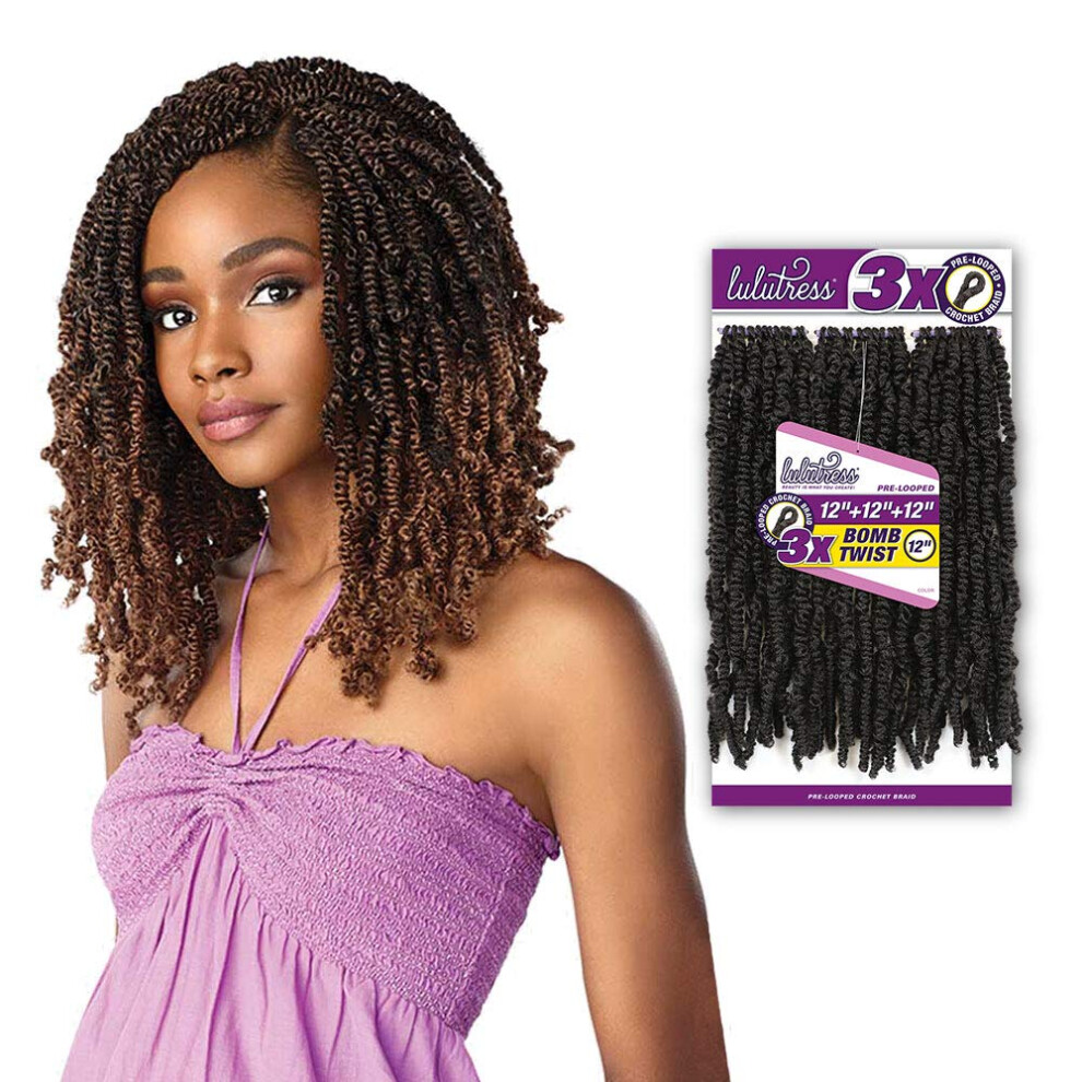 Sensationnel Multi Pack Deals! Hair Crochet Braids Lulutress 3X Bomb Twist 12"""" (1-Pack 1B)