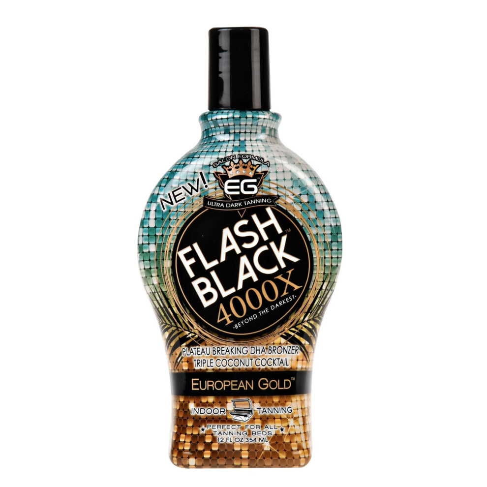 European Gold Flash Black 4000X Indoor Tanning Lotion with Time-Release DHA Bronzers  12 oz