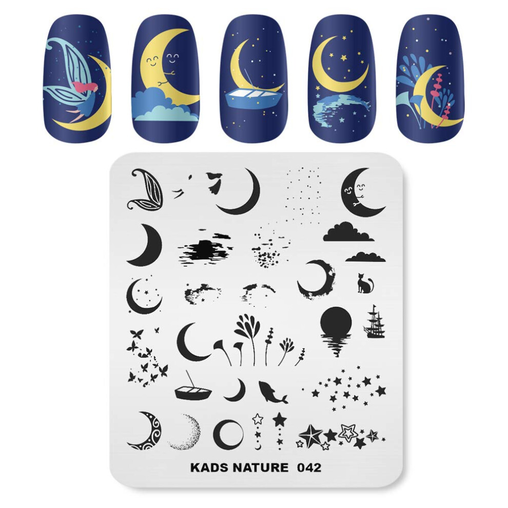 Kads Nail Art Template Nature Nail Stamping Plate Nail Art Diy Moon Fish Image Manicure Tool(Na042)