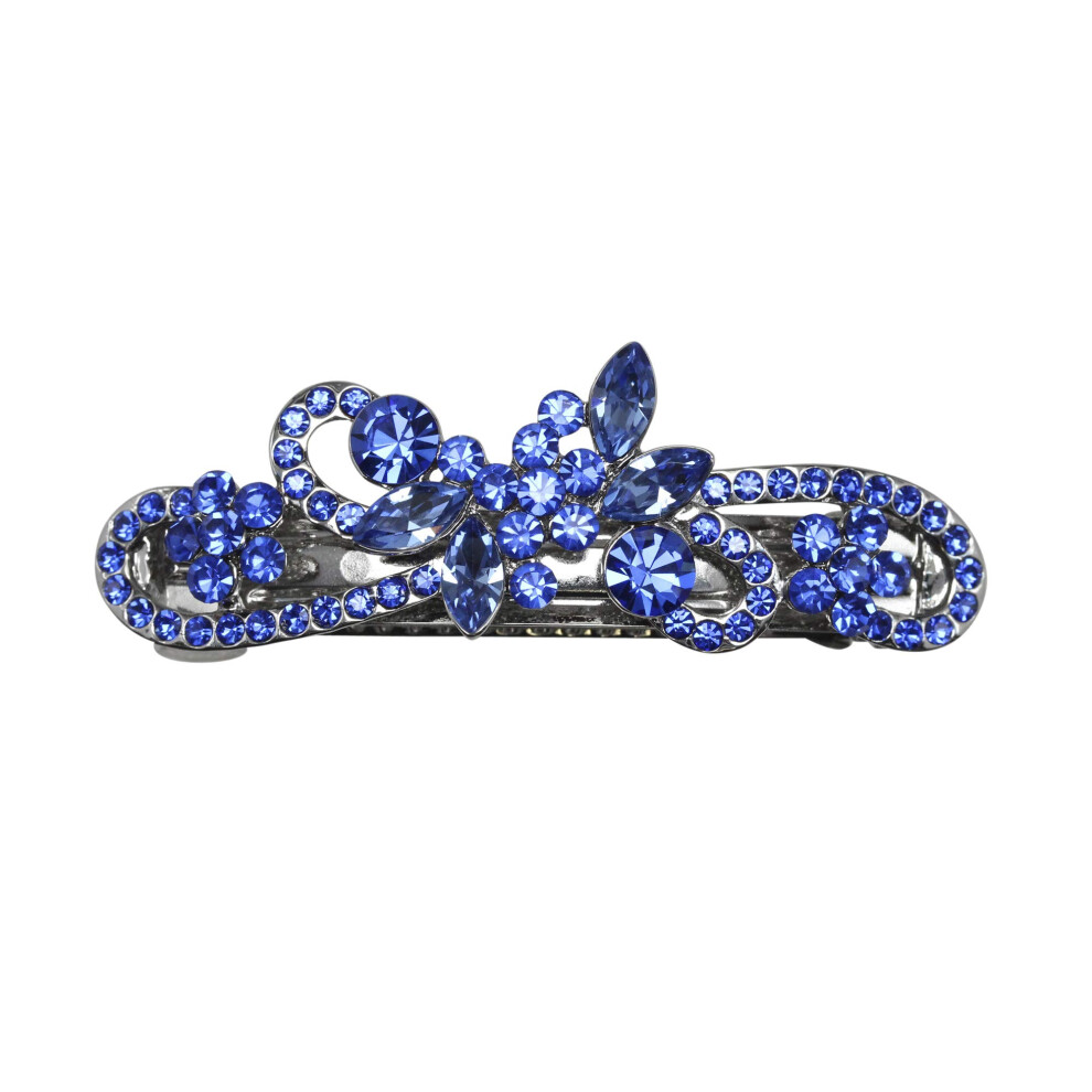Faship Splendido Fermaglio Per Capelli A Forma Di Flora Con Strass Blu-image