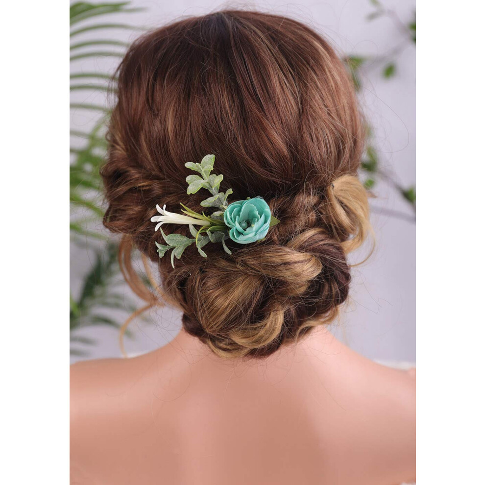 Forcine Per Capelli Con Fiori Da Sposa Aimimier, Copricapo Con Foglie Verdi Di Magnolia Ed Eucalipto, Accessori Per Capelli Rustici Da Damigella-image