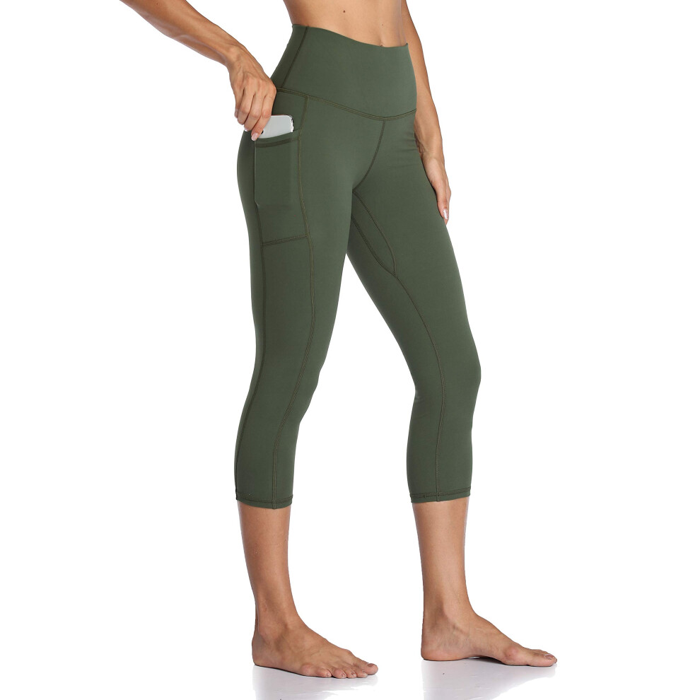 Pantalon de yoga taille haute Colorfulkoala pour femme, legging avec poches et couture int   rieure de 21   cm (L, vert olive)