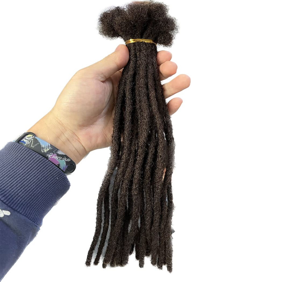 Yotchoi Unisex Brown Human Hair Permanent Dreadlocks Extension Handmade Locs Small Size(Diameter 0.4Cm) 20 Strands/Pack 14Inch Dark #2